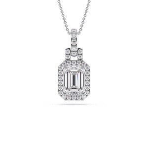 Collector Emerald Cut Unique Diamond Halo <b>Pendant</b> 0.50 Ct Lab Grown Diamond In Platinum For Engagement Party - Product Image 1