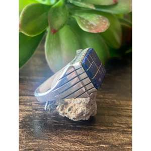 Trevor Jack Lapis & Sterling <b>Silver</b> Fashion <b>Ring</b> 12.75 Size Inlaid with Princess Cut Diamond Trendy Style Rhodium Plated 18K - Product Image 3