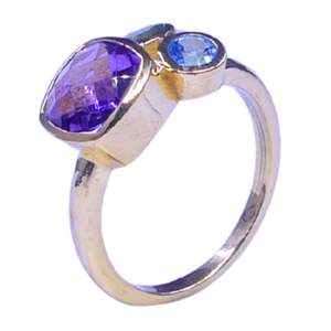 925 Sterling Silver Classic Amethyst <b>Blue</b> Topaz Tourmaline Ring - Product Image 1