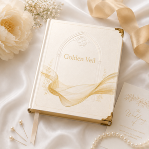 LABON Golden Veil Organisateur de Mariage Personnalisé de Luxe Ivoire, avec Couverture Arquée Dorée, pour Budget, Liste des Invités et Calendrier, OEM - Product Image 3