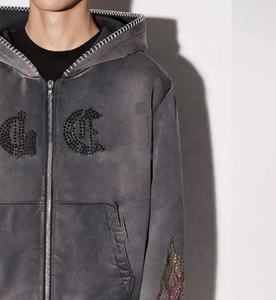 Sweat à capuche pull-over avec logo vintage personnalisé avec strass personnalisés Survêtement pour hommes Sweat à capuche homme surdimensionné - Product Image 3