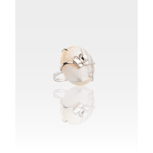 Rhodium Plated <b>Stainless</b> <b>Steel</b> Eternity Opening <b>Ring</b> with Oval Cut Butterfly Inlay - Product Image 1