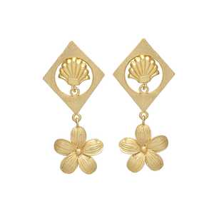 Gold Plated square Design Dangle Earrings - Product Image 1