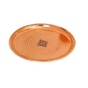 Plato Thali Pequeño de Cobre Puro, Martillado a Mano, Accesorio Decorativo para Mesa, Estilo Indio - Product Image 1