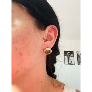 Navajo Handmade Tiger Eye & Sterling <b>Silver</b> <b>Stud</b> Earrings with Bezel Setting for Gift - Product Image 2