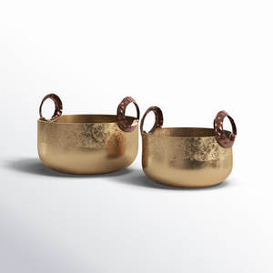 Bols décoratifs en métal de luxe avec poignées Lot de 2 bols japonais de table Bol de service décoratif en métal de haute qualité Inde - Product Image 1