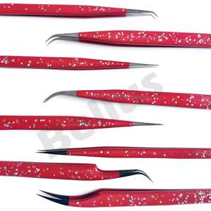 Pince à cils rouge personnalisée pince à épiler en acier inoxydable à pointe en fibre outil de beauté avec logo privé - Product Image 3