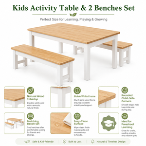 Set Tavolo e Panca in <span class=keywords><strong>Legno</strong></span> Montessori con Gambe Bianche, Arredamento per Asilo, Scuola Materna, Aula di Educazione Infantile - Product Image 2