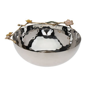 Bol de service en métal doré de qualité supérieure bol de centre de table décoratif avec accent floral parfait pour servir des collations - Product Image 5