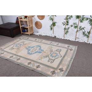 Tapis Vintage Bohème Bleu Beige Turc 5.1X7.7 ft Handmade Wool Latex Backing Patchwork Couloir Rectangle Pattern Bedside Rug - Product Image 3