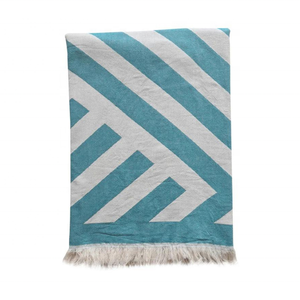 2024 Premium bleu blanc à glands 100% coton serviettes de plage à séchage rapide certifié GOTS rayé Jacquard Design golfeurs adultes - Product Image 1