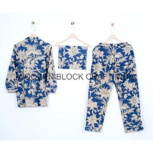 Women's Cotton Long Sleeve Shirt Pant <b>Pyjama</b> Set Hand Block <b>Floral</b> <b>Printed</b> Lightweight Night Suit Dress for Sleepwear & Home Use - Product Image 5