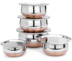 Lot de 5 Handi/ustensiles de cuisine en acier inoxydable à fond en cuivre avec couvercle Technique personnalisée jetable pour les occasions de fête - Product Image 1