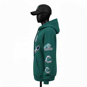 Sweat à capuche zippé pour femme, hiver, 320 GSM, coton doux, polaire en polyester, vert foncé, broderie, logo appliqué, sweat-shirts basiques - Product Image 3