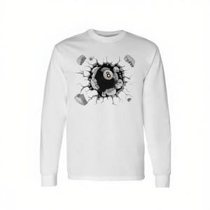 T-shirt promotionnel à manches longues avec motif explosion de billes de billard 8 ball sur la poitrine - Product Image 2