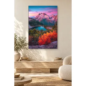 Impresión en lienzo del lago Fida Mountain Lake al atardecer rosa - Product Image 1