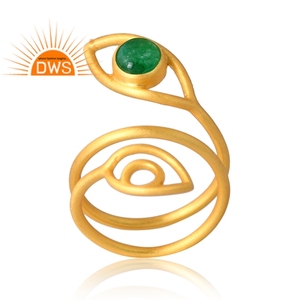 Trending Design Sterling Silver Natural 18K Gold Plated Aventurine Green <b>Quartz</b> Gemstone <b>Ring</b> Demi Fine Jewelry Manufacturer - Product Image 1