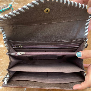 Cartera cruzada de cuero tallada a mano, funda de teléfono de embrague, carteras de cuero de vaca occidental, Cartera de Color turquesa para mujer - Product Image 6