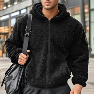 2025 nouveaux hommes veste décontractée Double face polaire velours couleur unie à capuche fermeture éclair pull haute rue à la mode coupe ample à capuche - Product Image 1