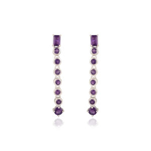 Hot Selling Natural Octagon & Round Amethyst Long Chain Bezel <b>Set</b> Dangle Fine 925 <b>Sterling</b> <b>Silver</b> Birthstone <b>Earrings</b> - Product Image 1