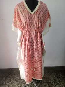 Caftán estampado de algodón Handblock para mujer, Vestido de playa informal, caftán estampado para ropa de playa - Product Image 6