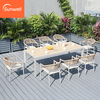 Table de salle à manger rectangulaire en aluminium d'extérieur, portable, imperméable, en métal, avec 6 chaises pour restaurant, hôtel, salle à manger