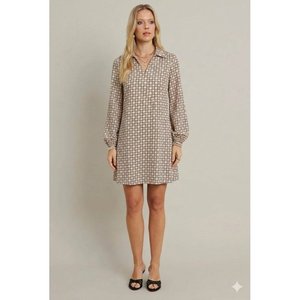 Vestido Mini Modal Estampado con Cuello y Manga Larga para Mujer de Jane's, Estilo Casual Elegante para Uso Diario y Nocturno - Product Image 3