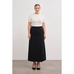Jupe midi à imprimé floral en noir, tricot confortable, taille empire, style coréen vintage et élégant - Product Image 1