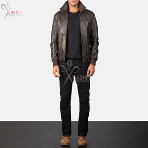 Blouson aviateur en cuir marron unisexe classique authentique à fermeture éclair, style décontracté streetwear, vêtement d'extérieur en toile personnalisé - Product Image 3