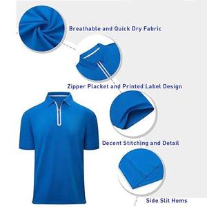 Polo de golf para hombre con media cremallera al por mayor, Camisa de algodón de talla grande con logotipo personalizado bordado estampado, camisas de verano de color azul real - Product Image 5