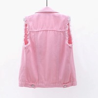 Veste élégante sans manches et respirante pour femme 100% coton Veste en jean décontractée Personnaliser la conception Veste en jean à capuche délavée