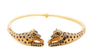 Gargantilla de leopardo de oro amarillo auténtico de 18 quilates para mujer, joyería de moda de aleación de Zinc chapada en oro de diamante Natural y zafiro - Product Image 2
