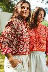 Chaqueta Bomber Acolchada de Algodón Ecológico con Estampado de Bloques Bohemios Indios, Bordado a Mano, para Invierno - Product Image 2