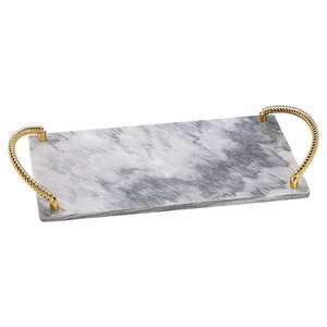 Plateau de service décoratif en marbre de nouveau style pour cérémonies de mariage plateau de service en marbre de taille personnalisée avec poignées de créateur - Product Image 6