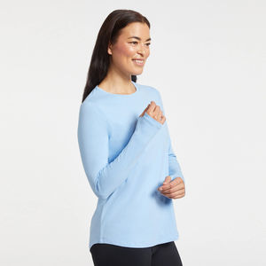 Vente en gros de T-shirts pour femmes T-shirts d'été en coton ajustés T-shirts à manches longues de couleur unie teintée - Product Image 2