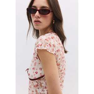 Camiseta de Encaje Casual para Mujer, Corte Ajustado, Estilo Y2K, Camiseta Corta, Transpirable y Ligera, Top de Poliamida, Talla XL para Verano - Product Image 4