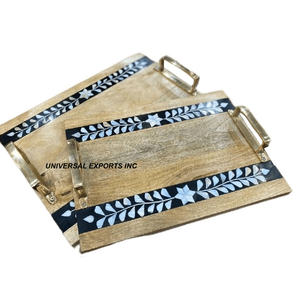 Plateau de chocolat en nacre finie naturelle Plateau de service design en forme de rectangle Plateau de service en bois élégant et classique - Product Image 1