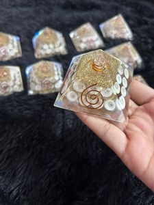 <b>Orgonite</b> Pyramid gomti chakra With Gold Spiral And White Inlays For Energy Healing Art Collectible Crystal Stone Craft - Product Image 1