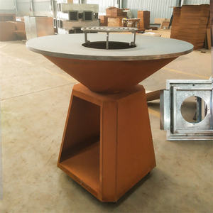 Barbecue extérieur moderne en acier Corten finition rouille avec allumage automatique, certifié CE, forme ronde, base carrée, rangement pour bois - Product Image 6