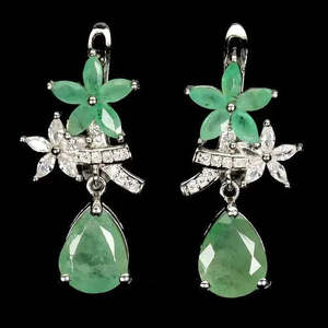 AAA+ Quality 925 Sterling <b>Silver</b> Earrings Pear Emerald 9x7mm Natural Gemstone Jewelry Cus-Jew94 - Product Image 1