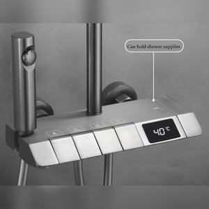 Colonne de douche thermostatique carrée à effet pluie, revêtement PVD graphite, valve céramique, livraison mondiale, achat en gros - Product Image 2