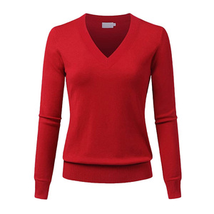 Suéter de lana informal para mujer personalizado último diseño suéter de punto de talla grande con cuello en V suéter fino para mujer hecho en La India - Product Image 5