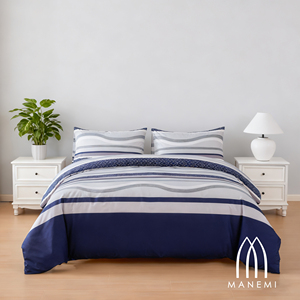 Set Copripiumino Moderno a Righe con Cerniera in 100% Poliestere Tessuto, con Federe, per Uso Domestico, Morbido, Traspirante e Confortevole per un Sonno Riposante - Product Image 4