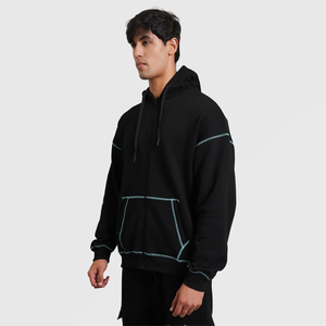 Sudadera con capucha y cremallera de lana de peso pesado para hombre, sudadera de gran tamaño personalizada con logotipo estampado de hojaldre, nueva cremallera doble de algodón de alta calidad para otoño - Product Image 2
