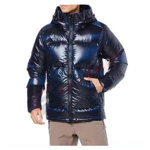 Nouveauté Veste matelassée OEM pour homme Veste matelassée brillante Veste coupe-vent rembourrée Veste d'hiver à capuche noire épaisse - Product Image 1