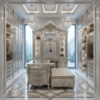 OE-FASHION Ensemble complet de mobilier de chambre principale pour villa, lit king-size personnalisé style Rococo, en cuir capitonné perlé, couleur argent champagne, FF&E