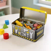 Boîte de rangement en métal jaune recyclable avec serrure pour jouets d'enfants, boîte en étain à motifs de dessins animés
