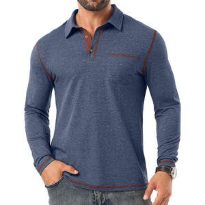 Polos Personalizables de Manga Larga para Hombre para Primavera/Verano, Tejido Jersey Transpirable con Cuello Alto y Diseño Sólido - Product Image 4