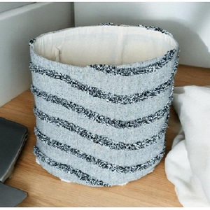 15x15 Inch Round Cotton Tufted Boho Basket Decorative Storage with Charcoal Wavy Stripes Pattern <b>for</b> Living Room, <b>Bedroom</b> - Product Image 2