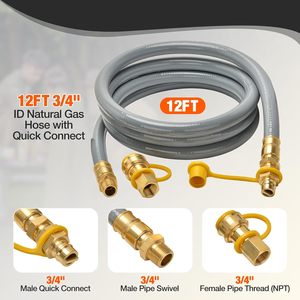 Tuyau de gaz naturel de 12 pieds 3/8" ID, tuyau GPL basse pression avec raccord rapide, pour <span class=keywords><strong>Weber</strong></span>, Char-broil, <span class=keywords><strong>four</strong></span> <span class=keywords><strong>à</strong></span> <span class=keywords><strong>pizza</strong></span> - Product Image 5